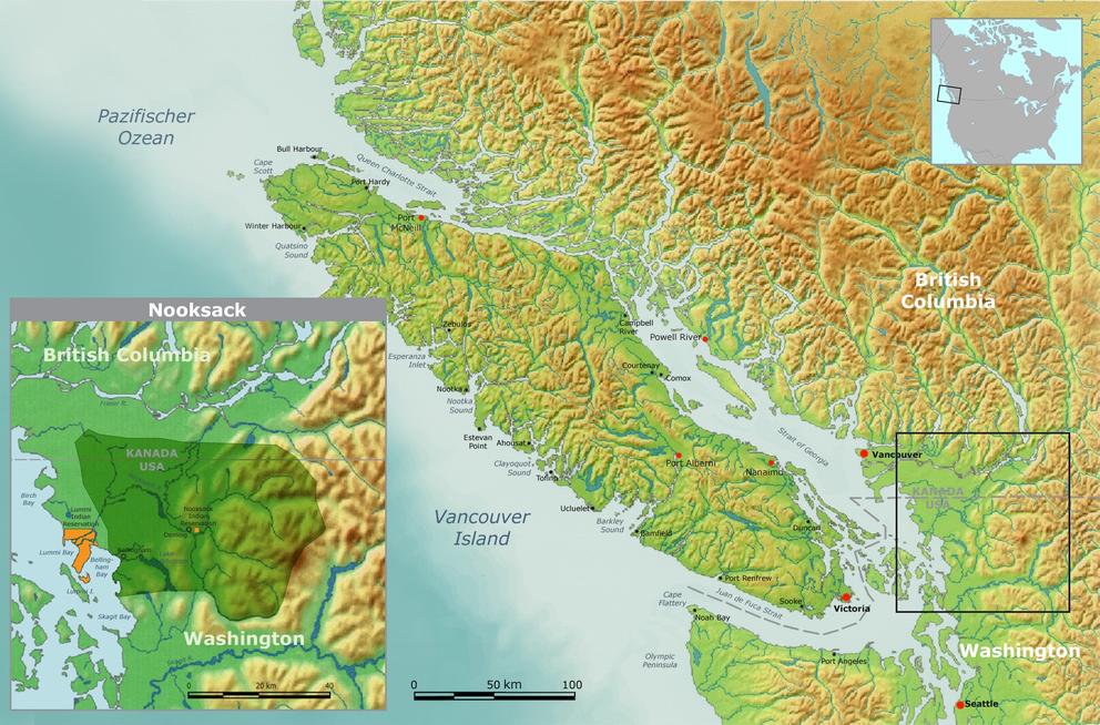 Map of traditional Nooksack tribal territory