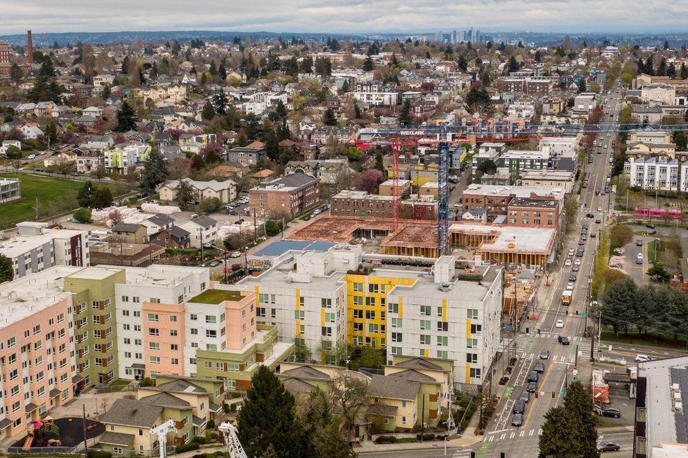 Buildings on Yesler Way from above