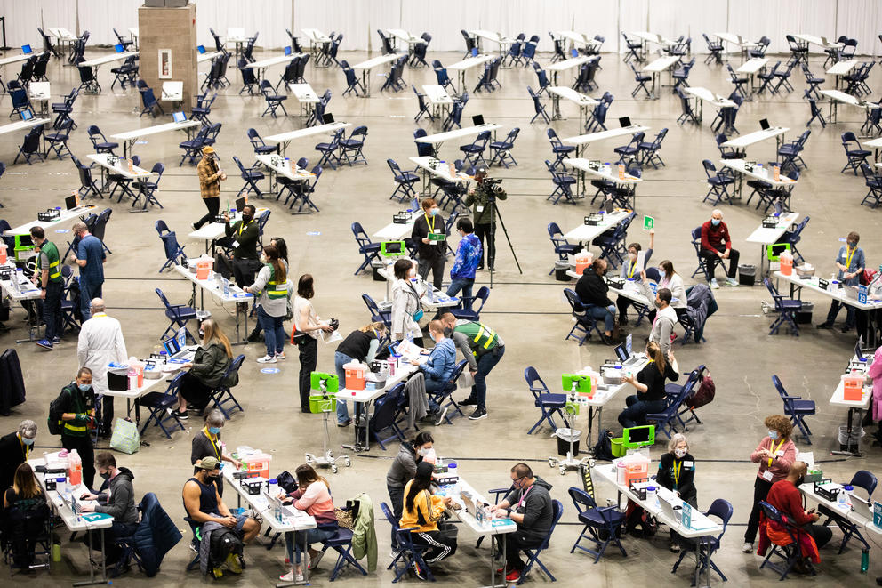 Vaccination site at Lumen Field Event Center in downtown Seattle