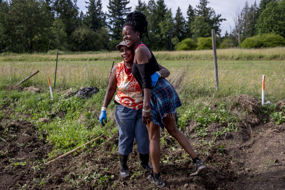 Veronica and Nyema hug