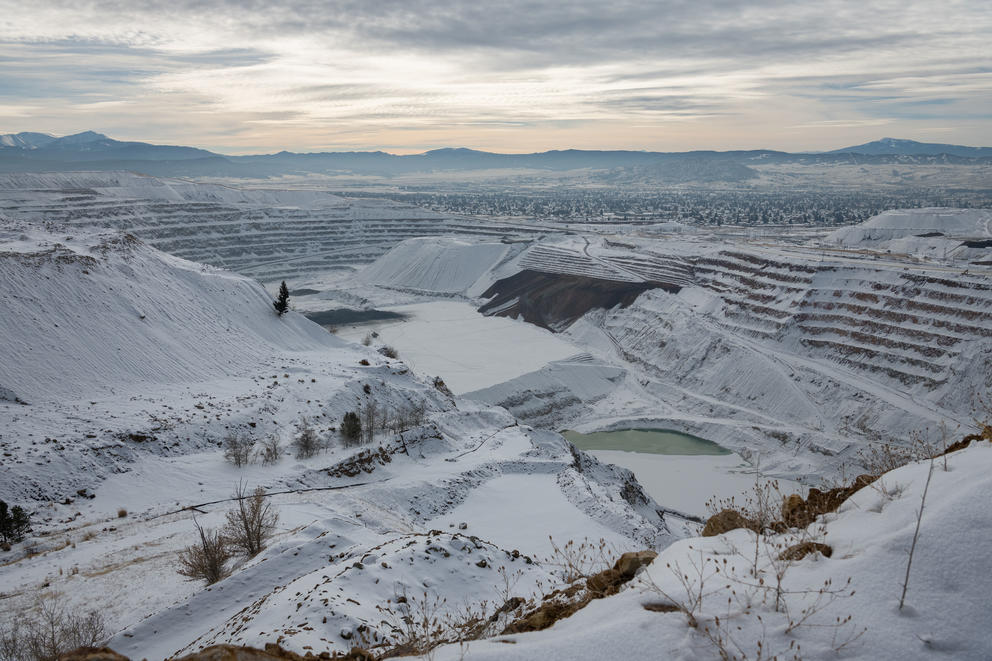 A view of the city of Butte from atop the Montana Resources open pit mine