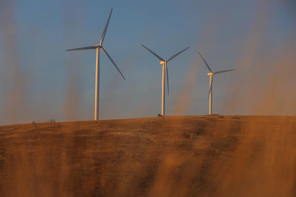 A picture of wind turbines near Ellensburg, WA.