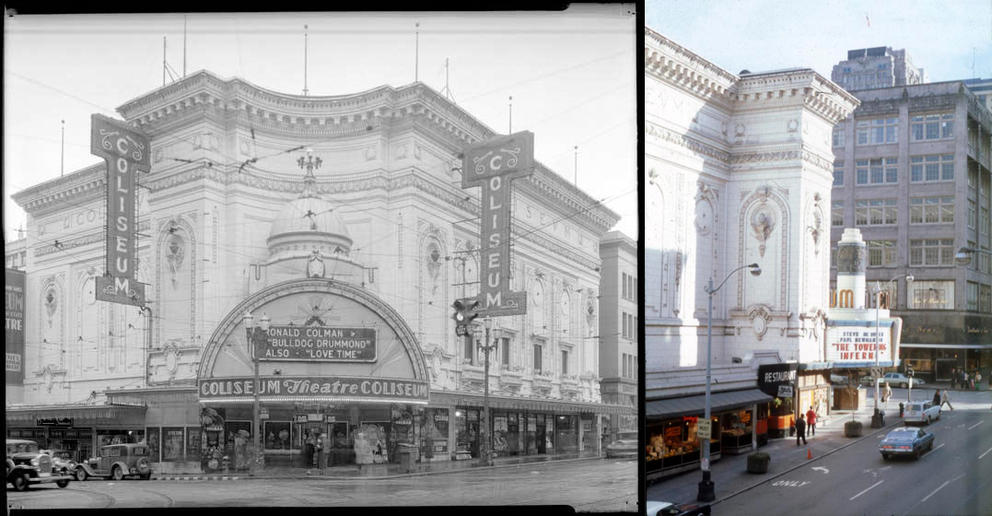 Two photos of the historic coliseum