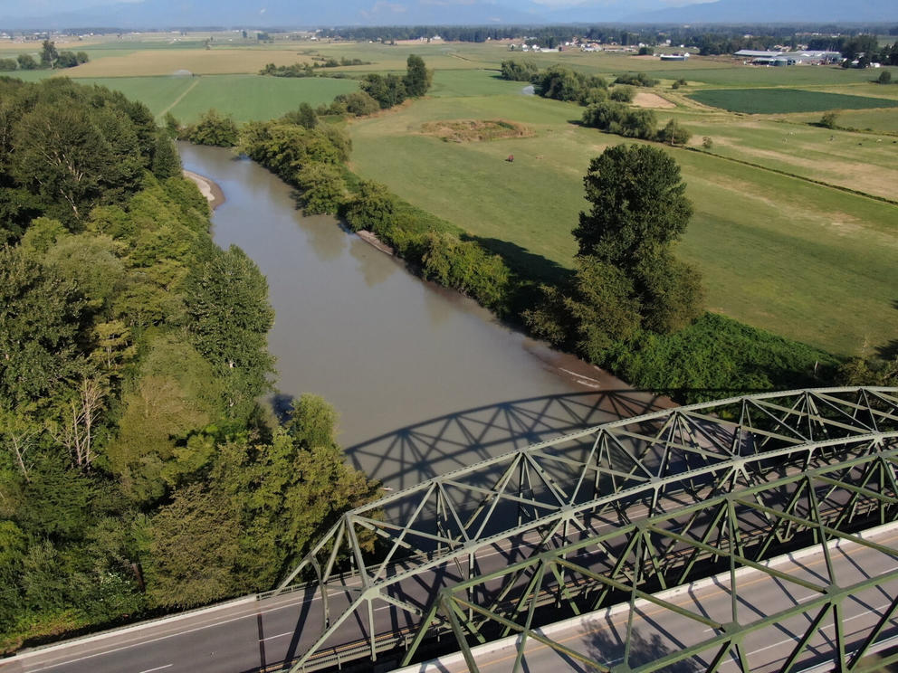 Aerial view of bridge over the Nooksack River