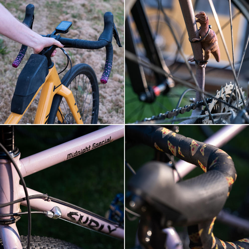 Four close up images of various bikes