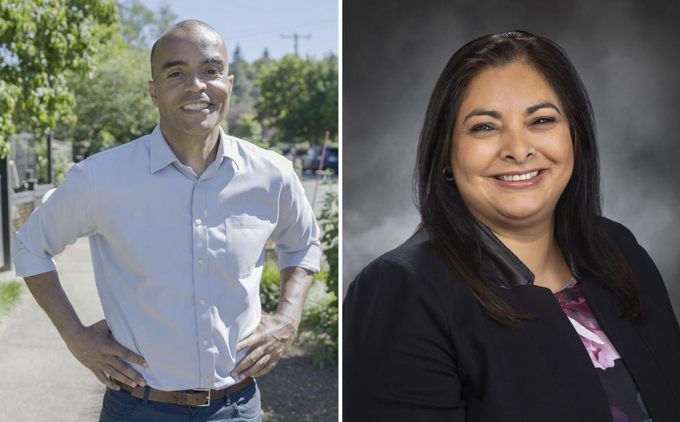 A picture of Nick Brown and Manka Dhingra, two candidates running for Washington Attorney General.