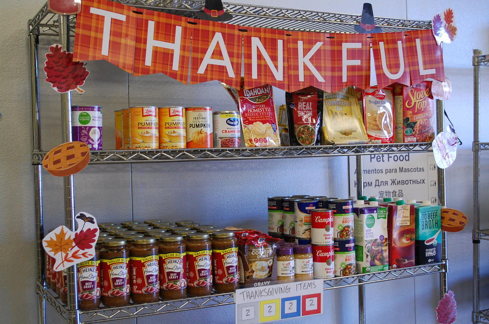 Thanksgiving items on the shelf at Hopelink