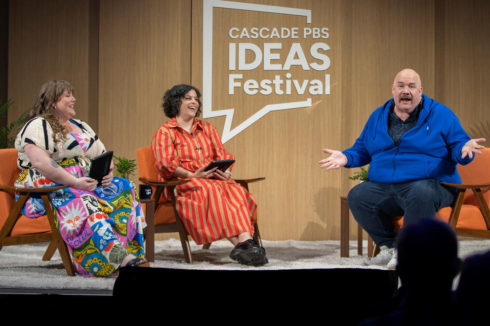Lindy West, Meagan Hatcher-Mays and Guy Branum at the Cascade PBS Ideas Festival 