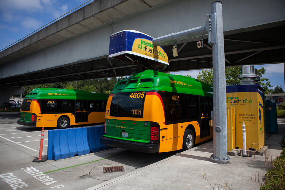 an electric bus getting charged