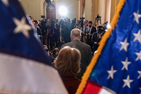 Sen. Chuck Schumer addresses the press