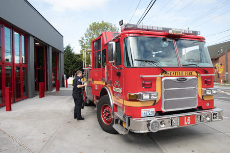 A fire truck outside Station 31