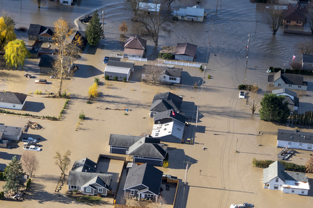 Aerial view of a flooded neighborhood