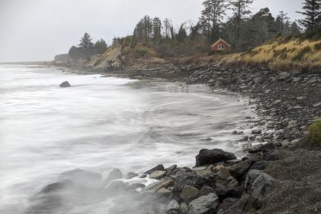 A shoreline during high tide