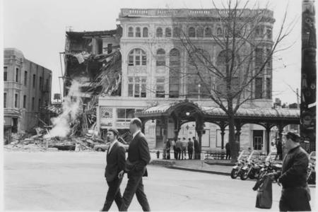 Pioneer Square showing a collapsed Olympic Block building