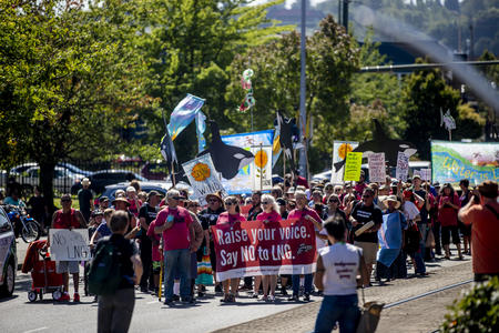 Puyallup tribal members, supporters marching