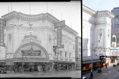 Two photos of the historic coliseum